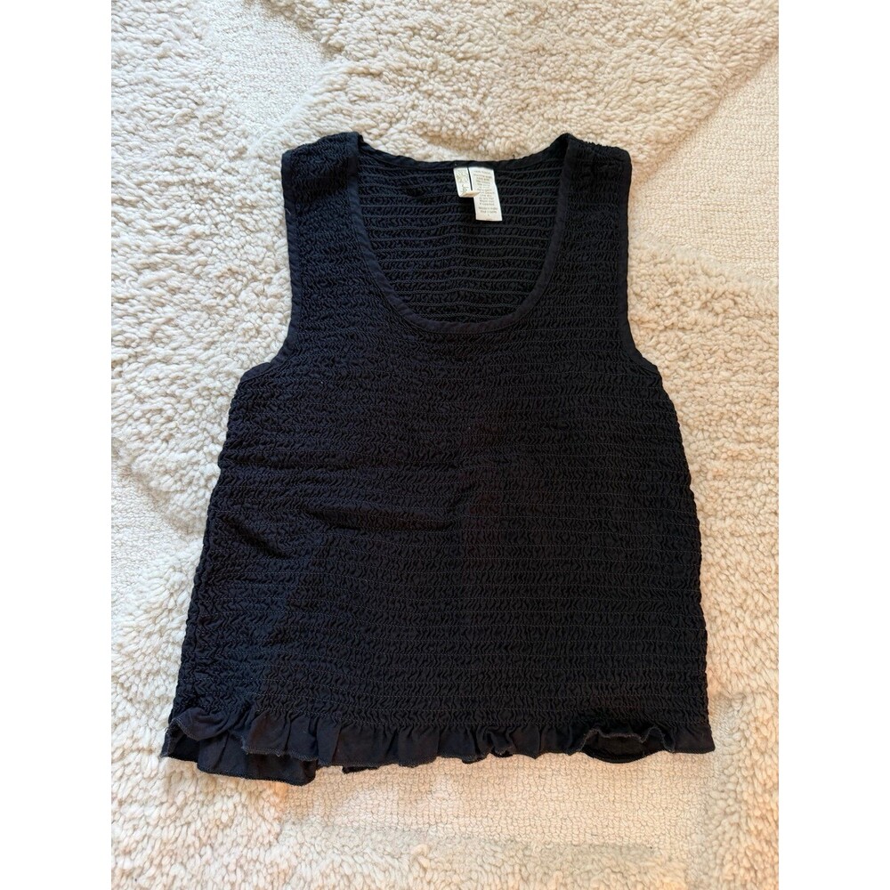 Japna Black Smocked Crinkle Ruffle Hem Tank Top